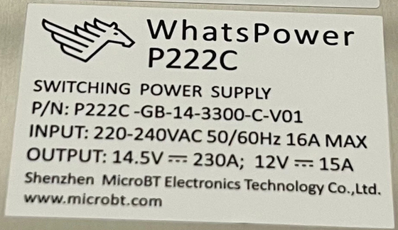 Bloc d'alimentation Whatspower P222C pour Whatsminer M30s M31s M32